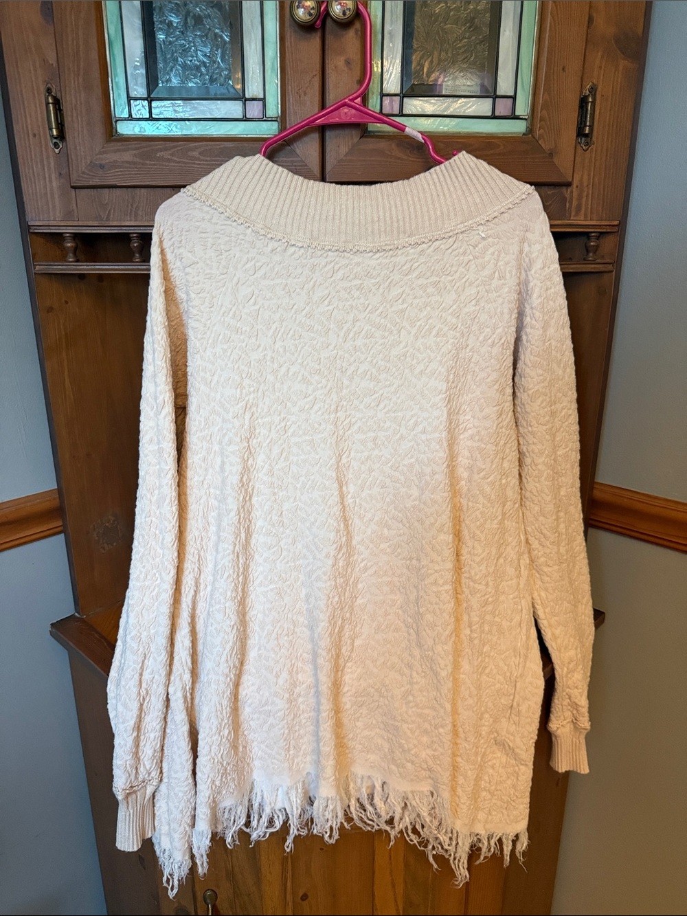 Free People Broken Glass Textured Off-The-Shoulder Tunic Sweater Cream M
